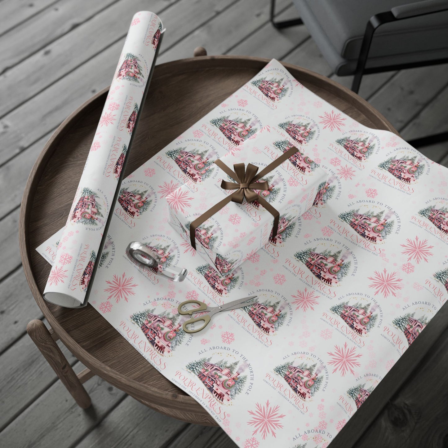 Pink Polar Express Christmas Wrapping Paper