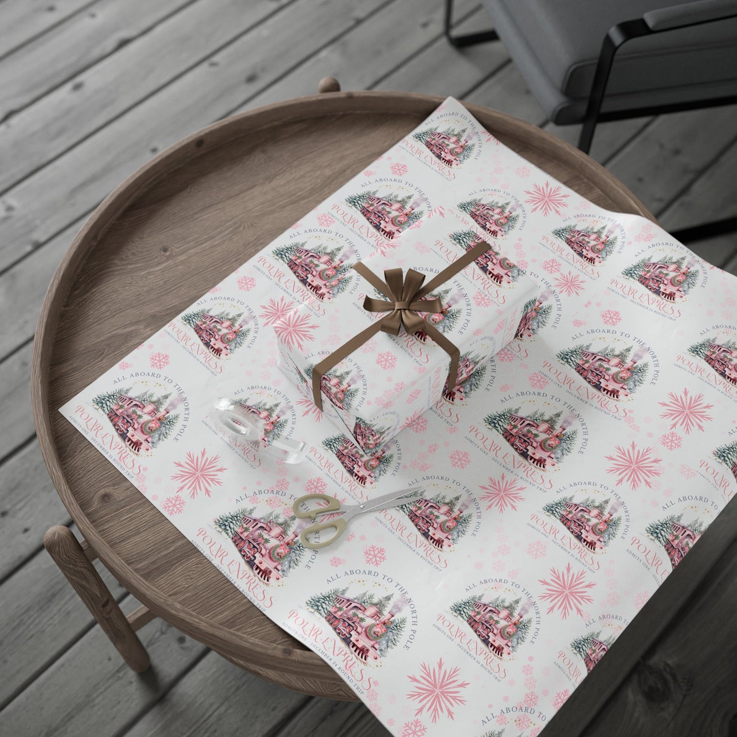 Pink Polar Express Christmas Wrapping Paper