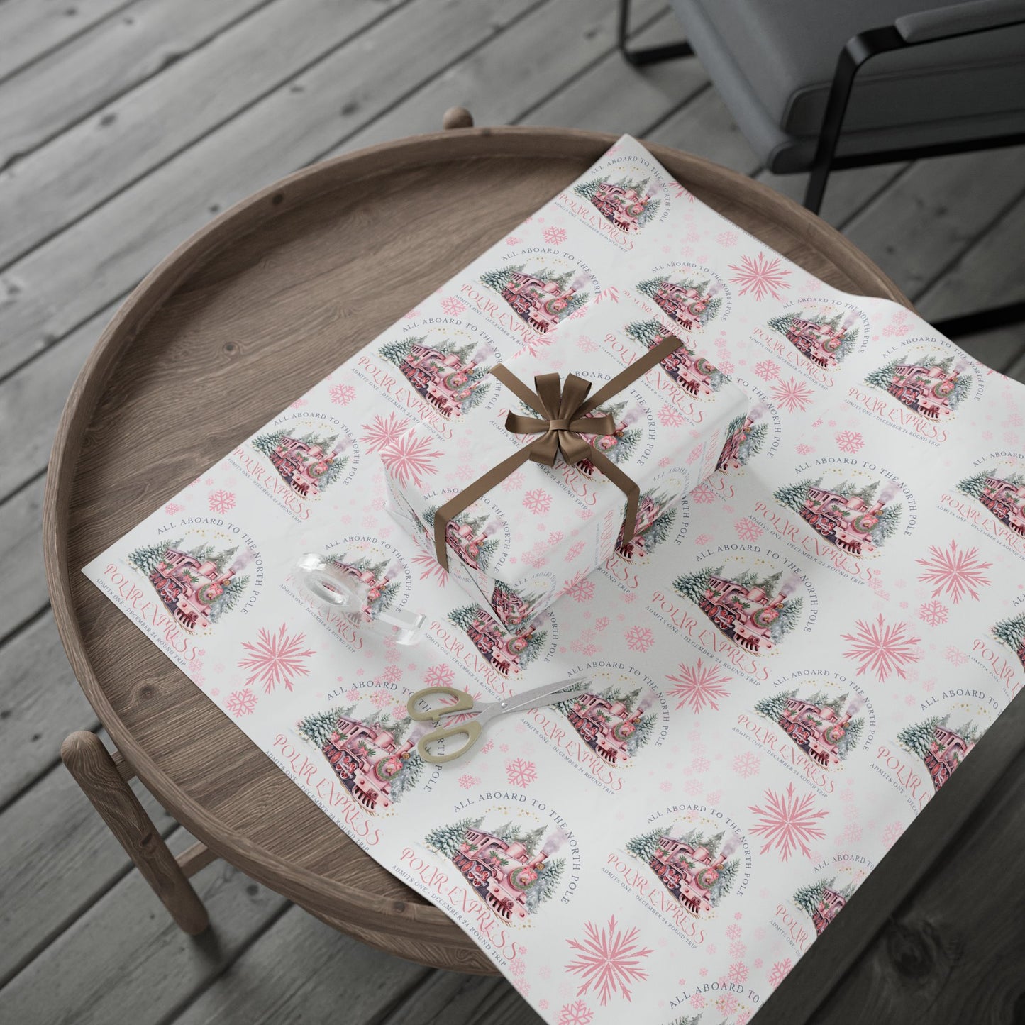 Pink Polar Express Christmas Wrapping Paper