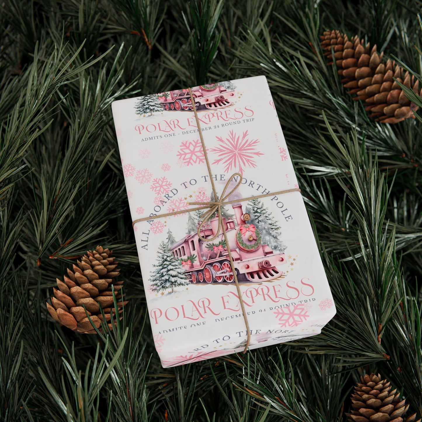 Pink Polar Express Christmas Wrapping Paper